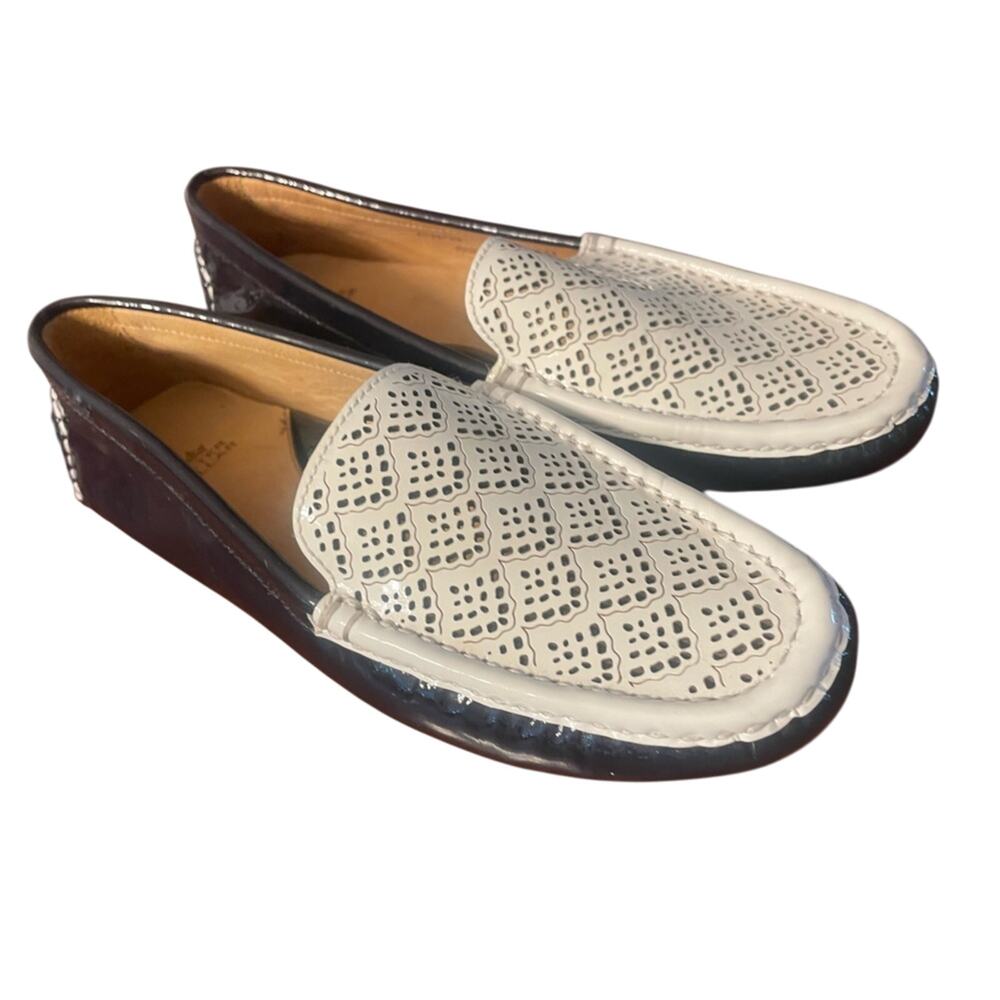 Peter Millar Navy blue white loafers shoes flats 6.5 Cut Out Preppy Resort Beach